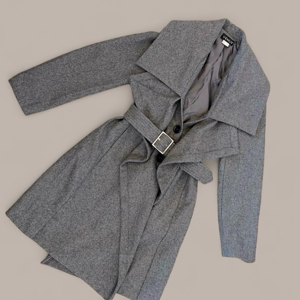 Venus Women’s Wool Blend Peplum Coat in Gray Size 12 NWOT